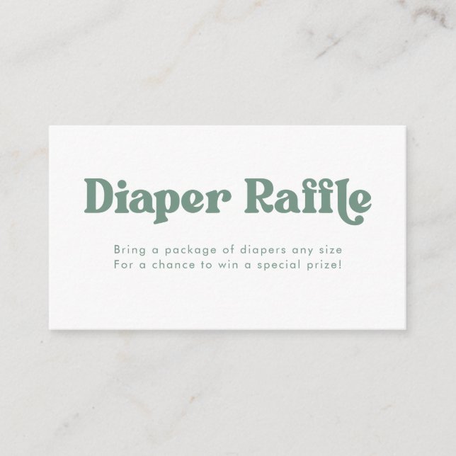 Sage & White Retro Type Diaper Raffle Enclosure Card (Front)