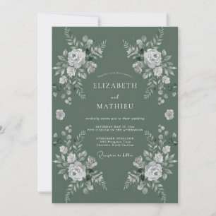 Sage White Rose Wedding Invitation