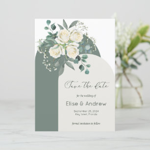 Sage & White Roses Arch Frame Save-the-Date Invitation