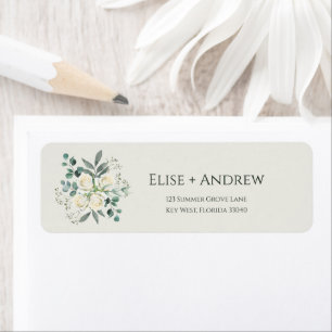 Sage & White Roses Return Address Label