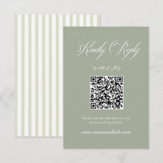Sage & White Striped Classic Wedding QR Code RSVP Card