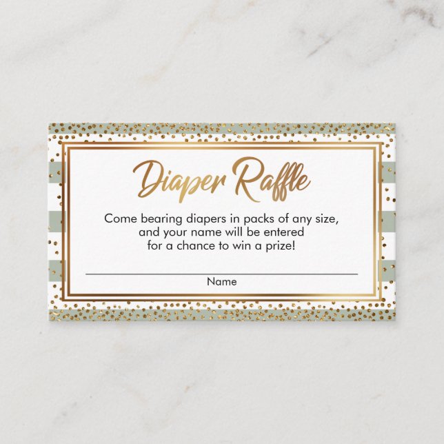 Sage & White Stripes, Confetti Diaper Raffle Cards (Front)
