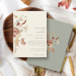 Sage Wildflower Dried Floral Watercolor Wedding In Invitation