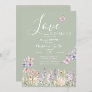 Sage Wildflower Floral Butterfly Bridal Shower Invitation