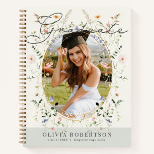 Sage Wildflower Floral Photo Graduation Guest Book