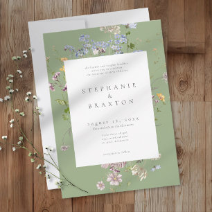 Sage Wildflower Garden Elegant Wedding Invitation
