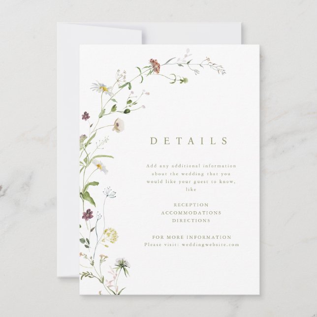 Sage Wildflower Rustic Boho Wedding Details card (Front)