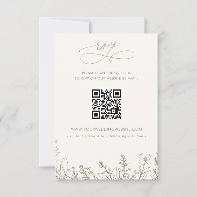 Sage Wildflowers Woodland Garden Floral QR CODE RSVP Card (Front)