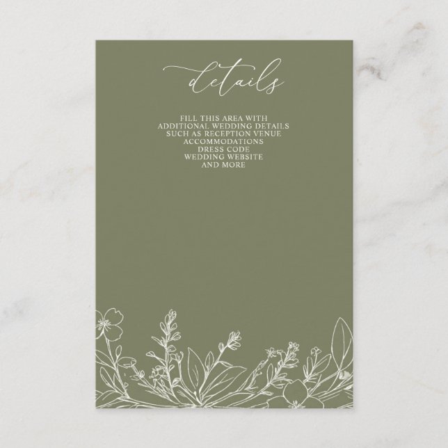 Sage Wildflowers Woodland Garden Floral Wedding  Enclosure Card (Front)