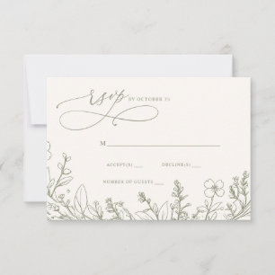 Sage Wildflowers Woodland Garden Floral Wedding RSVP Card