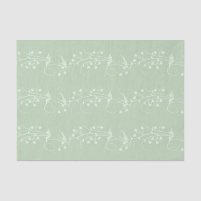 Sage with Cream Floral Scrolls Tissue Paper (Front)
