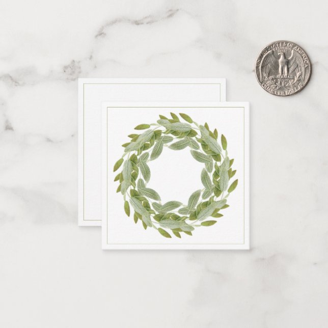 SAGE WREATH 2.5" Square Flat Note Card (Front/Back In Situ)