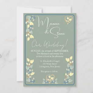 Sage, Yellow & Blue Hues Floral Wedding Invitation