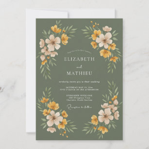 Sage Yellow Botanical Watercolor Wedding Invitation