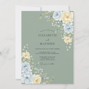 Sage Yellow Soft Floral Wedding Invitation