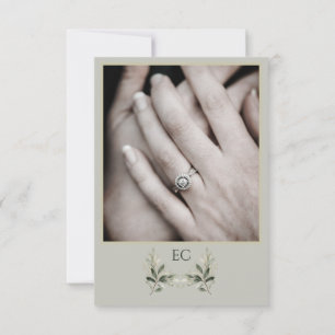 SageGreen Olive Branch Monogram Photo Wedding RSVP Card