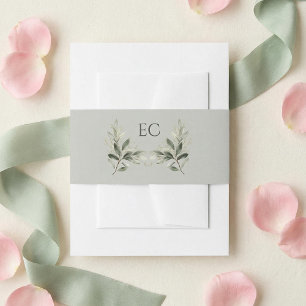 SageGreen Olive Branch Monogram Wedding Invitation Belly Band