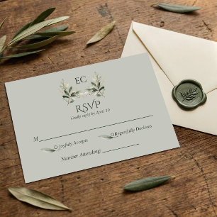SageGreen Olive Branch Monogram Wedding RSVP Card