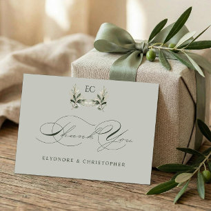 SageGreen Olive Branch Monogram Wedding Thank You Card