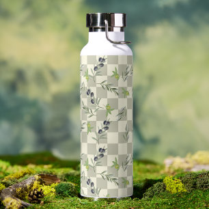 SageGreen Watercolor French Chic Olive Pattern Water Bottle