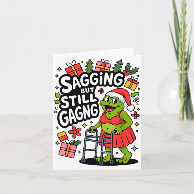 Sagging But Still Gagging Funny Christmas Frog Hol Card (Front)