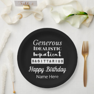 Saggittarius Zodiac Fun Characteristics Birthday Paper Plate
