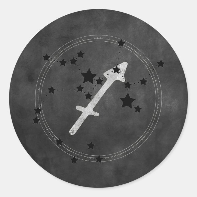 Sagittarius archer black silver stars zodiac astro classic round sticker (Front)