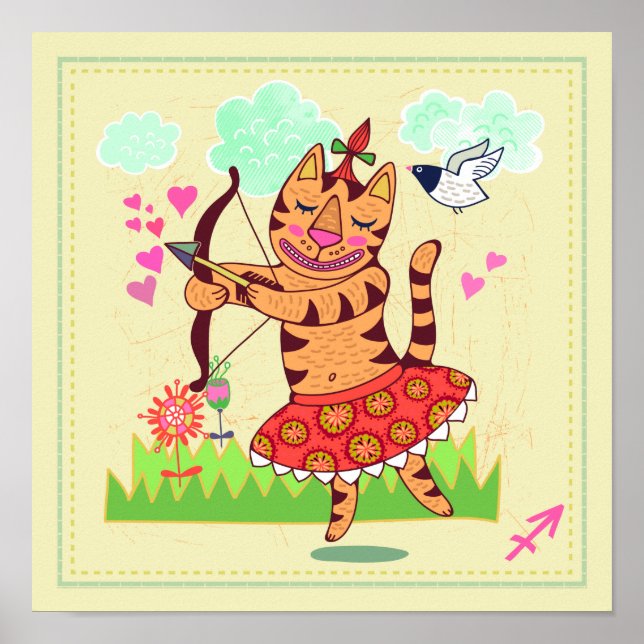 Sagittarius Archer Cat Zodiac Nursery Print (Front)