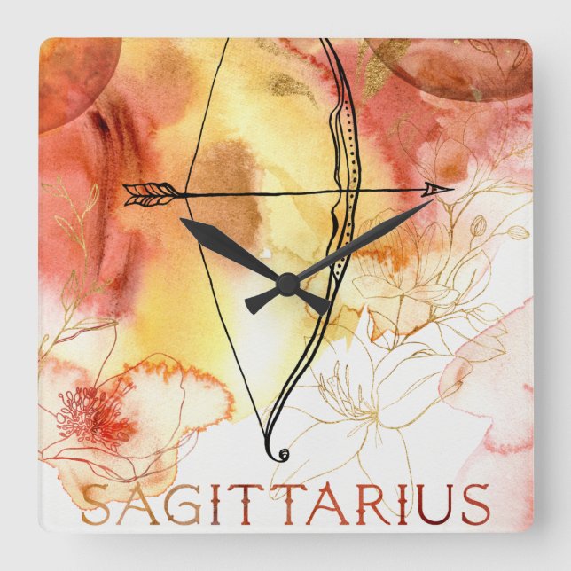 Sagittarius archer orange gold planets zodiac square wall clock (Front)