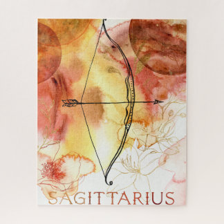 Sagittarius archer red orange gold planets zodiac jigsaw puzzle