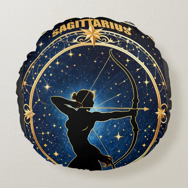 Sagittarius astrology sign round cushion (Front)