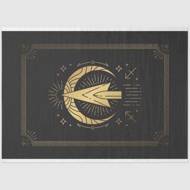 Sagittarius Black And Gold Mystical Zodiac Tarot Tissue Paper (Front)