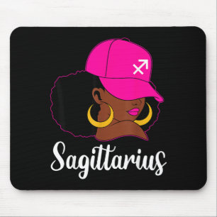 Sagittarius Black Girl Pink Cap Zodiac Birthday Af Mouse Pad