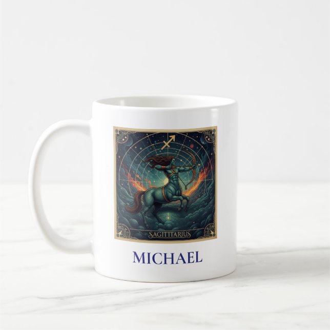 Sagittarius Blue Celestial Zodiac Coffee Mug (Left)