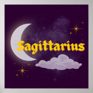 Sagittarius Celestial Moon Cloud Stars Astrology Poster