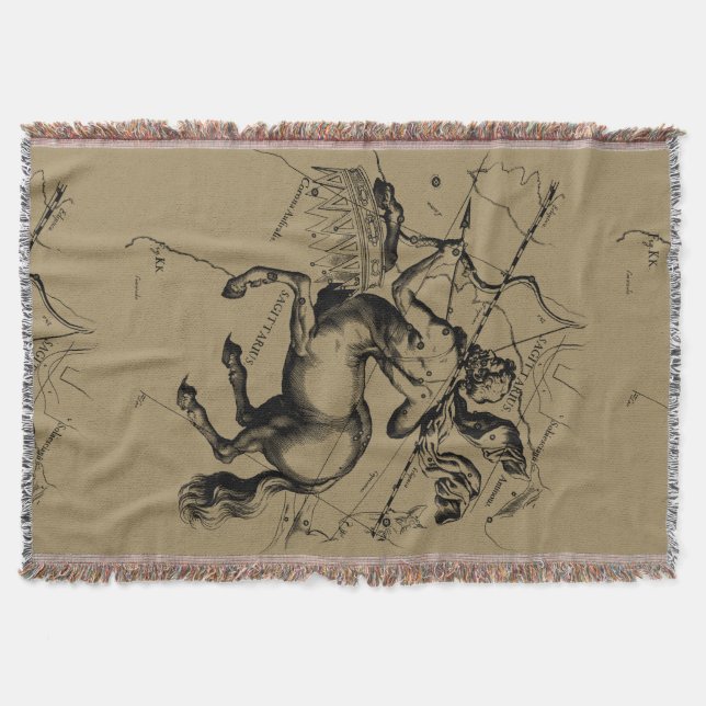 Sagittarius Constellation Hevelius 1690 Engraving Throw Blanket (Front)