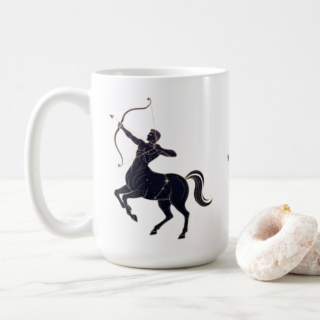 Sagittarius Constellation Line Art – Cosmic Zodiac Coffee Mug (With Donut)