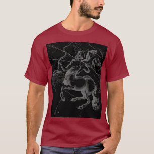 Sagittarius Constellation Map by Hevelius on Black T-Shirt