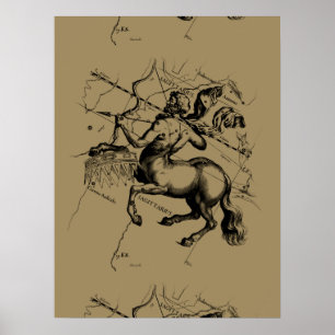 Sagittarius Constellation Map Engraving Hevelius Poster