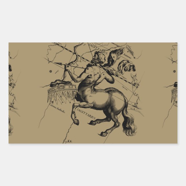 Sagittarius Constellation Map Engraving Hevelius Rectangular Sticker (Front)