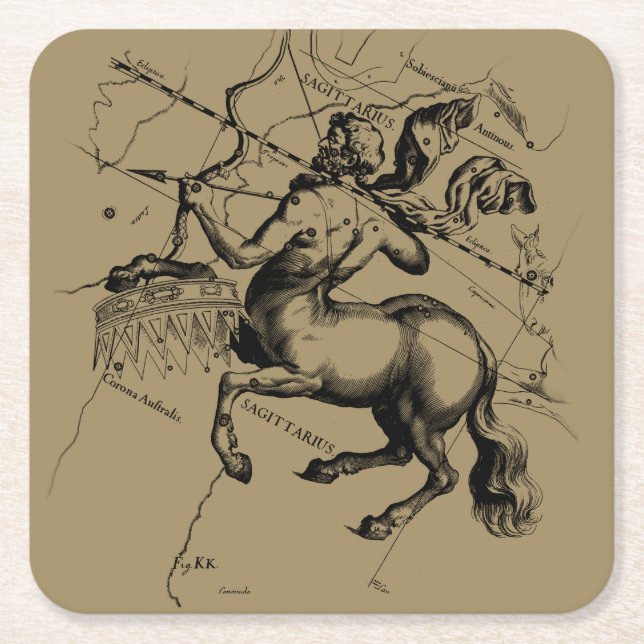 Sagittarius Constellation Map Hevelius 1690 Square Paper Coaster (Front)