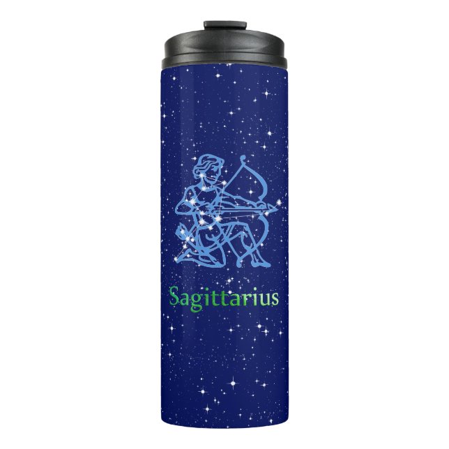 Sagittarius Constellation & Zodiac Sign with Stars Thermal Tumbler (Front)