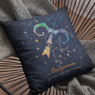 Sagittarius Constellation Zodiac Watercolor Galaxy Cushion