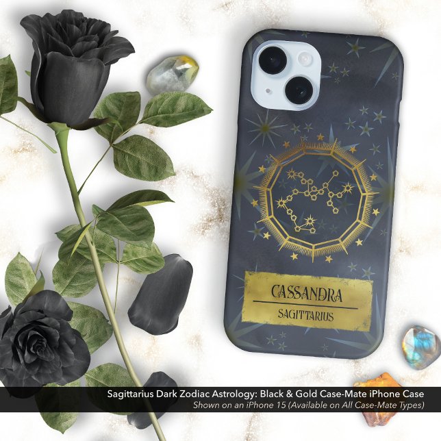 Sagittarius Dark Zodiac Astrology: Black & Gold Case-Mate iPhone Case (Sagittarius Dark Zodiac & Astrology Black & Gold Case-Mate iPhone Case Personalized with Your Name)