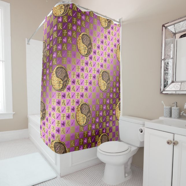 Sagittarius & Earth Rat Shower Curtain (In Situ)