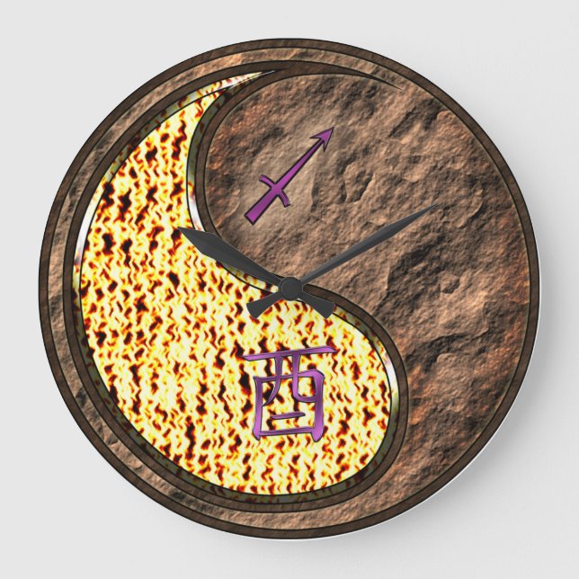 Sagittarius & Earth Rooster Large Clock (Front)