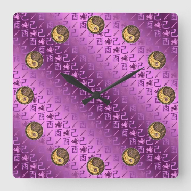 Sagittarius & Earth Rooster Square Wall Clock (Front)