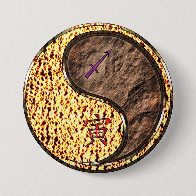 Sagittarius & Earth Tiger 7.5 Cm Round Badge (Front)