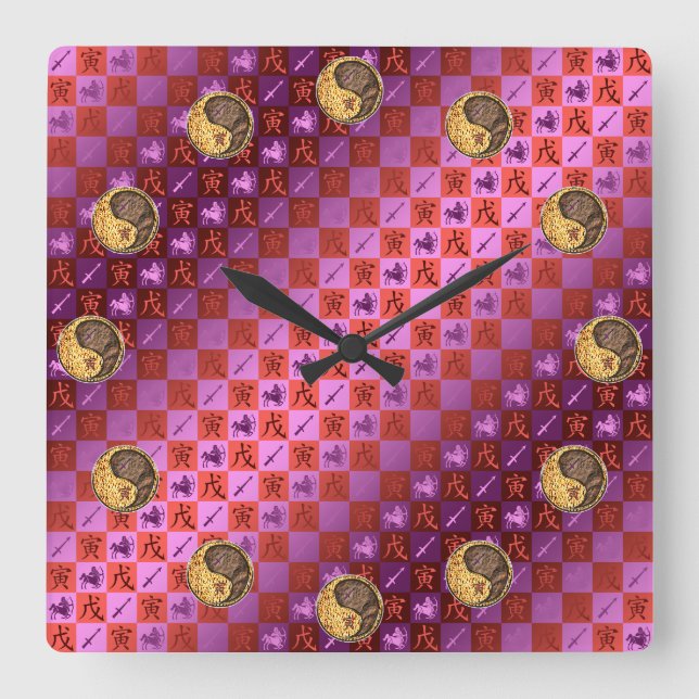 Sagittarius & Earth Tiger Square Wall Clock (Front)