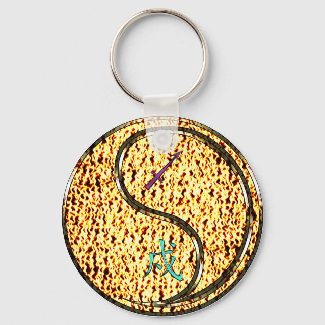 Sagittarius & Fire Dog Key Ring (Front)